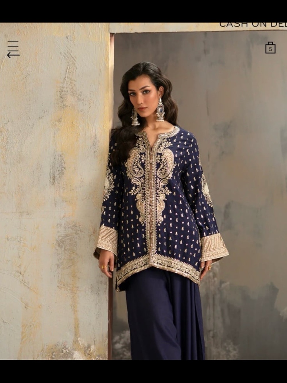 Ethnic Indian Wear Navy Blue Tunic with Gold Embroidery